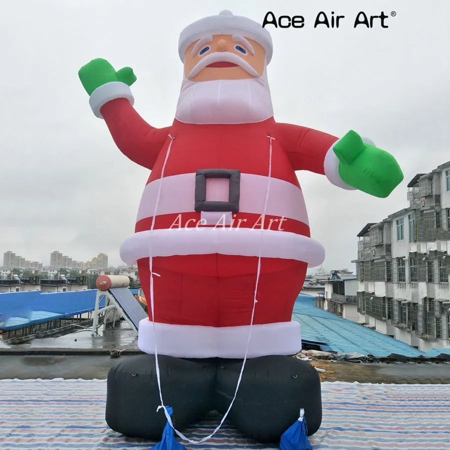 wholesale 10mH (33ft) with blower Newly Style Outdoor Inflatable Christmas Decoration Giant Airblown Santa Claus Balloon Model With Green Glove