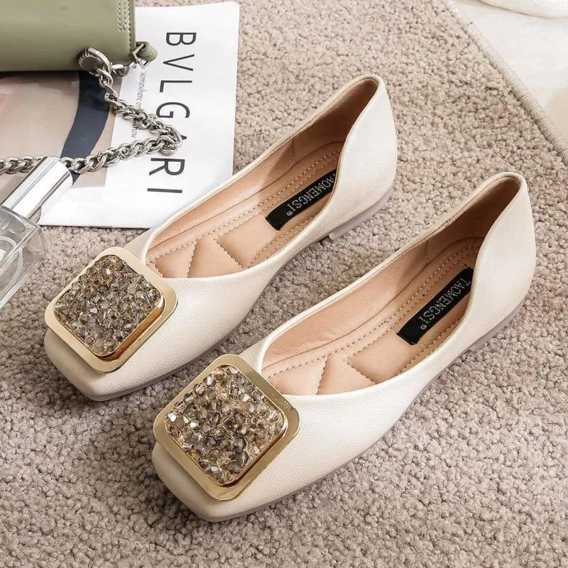 Casual Shoes Women Plat Summer Loafers Low Heel Ballet Square Toe Grunt Slip On Brand Rhinestone Woman Flats