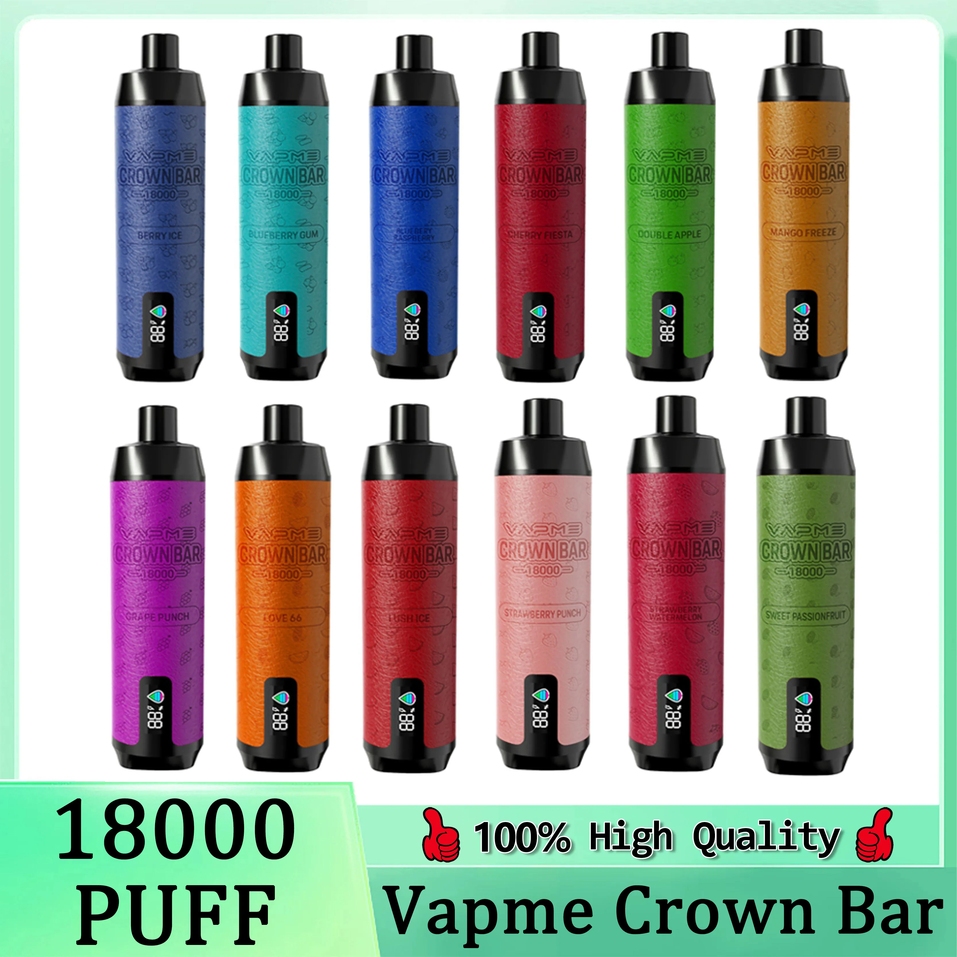 Barre de couronne VapMe d'origine 18000 Puffs E-cigarette jetable 12 saveurs 600mAh Batterie rechargeable 25 ml