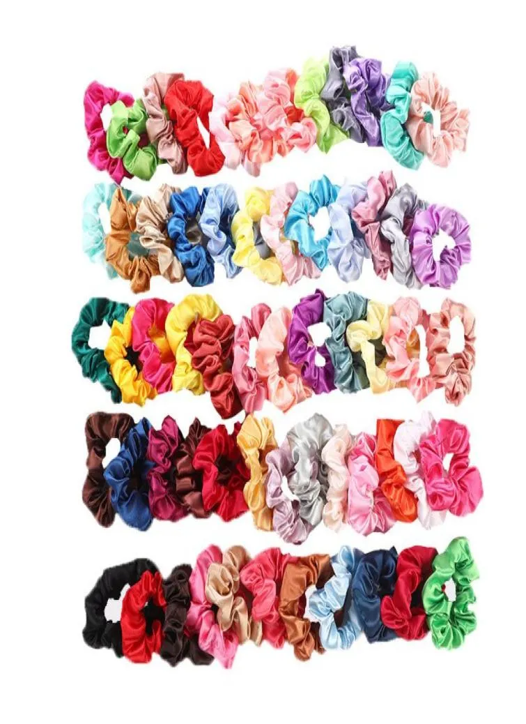 DHL 60 Colors Solid Girls Satin Elastische Scrunchie Scrunchy Head Band Ponytail Hairbands Rope Hair Accessoires Hele4958350