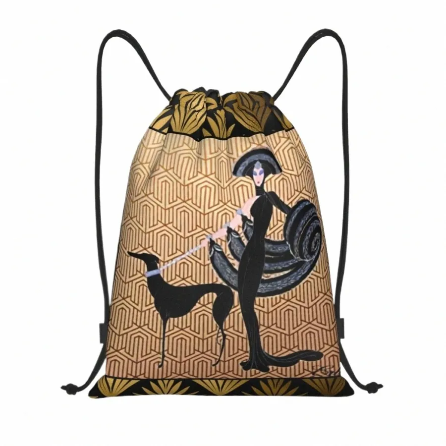 Custom Art Deco Erte Greyhound Trekkoord Tas Vrouwen Heren Lichtgewicht Whippet Windhd HD Sport Gym Opslag Rugzak O5IH#