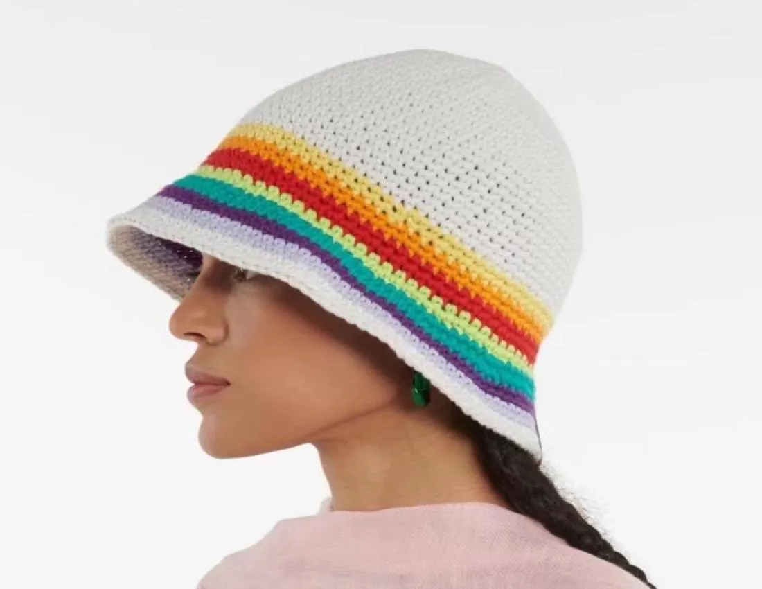 Bucket Hat Vintage Colorful Crochet Stingy Brim Hats Rainbow Knitted Hats Women Summer Elasticity7484771