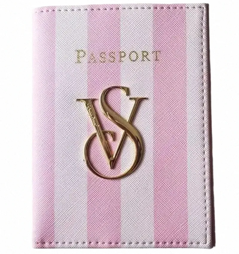 Vs Signature Pink White Stripe Passport Case Holder Wallet A5sn#