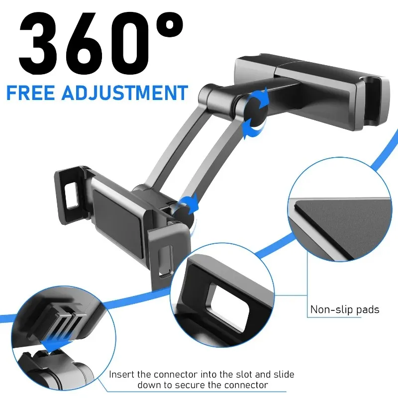 2024 2022New Car Back Seat Headrest Phone Holder Stretchable Tablet Stand Rear Pillow Adjustment Bracket For Ipad Auto Backseat Mount for