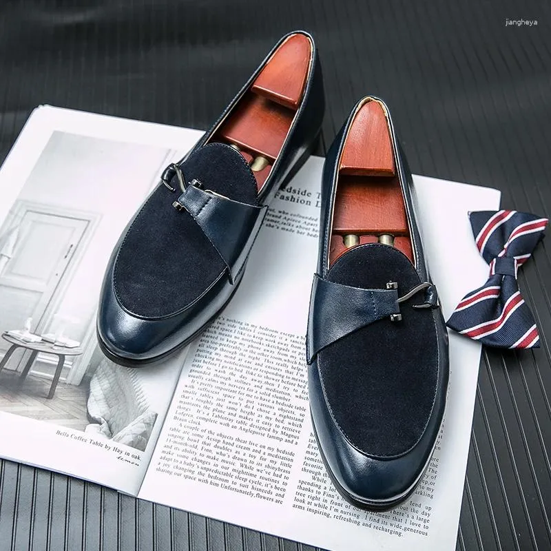 Casual schoenen Loafers Men Suede Business Blue Ride Slip-on mode handgemaakte maat 38-48 mocassins