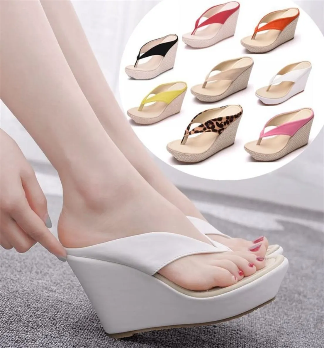 Crystal Platform Wedges Sandals Wedges Flip Flops High Heel Sandals Slippers White Beach Sandals Bohemia Flip Flops Pink 2010215065604