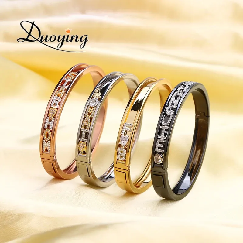 DUOYING DIY Slider Charms Boerels aangepaste naam Bracelets Bangle Zirkon Sliding Charm Personaliseerde brief 240416