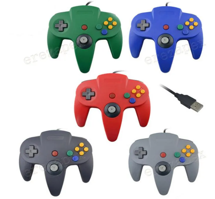 PC用のUSBロングハンドルゲームコントローラーパッドジョイスティックニンテンドー64 N64システム5在庫の色