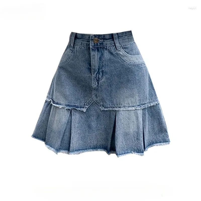 Signe 2024 Summer Summer Skirt Elegish A Line High Waist Sexy Short Mini Denim Donne blu con pantaloncini sotto il Jean Y2K