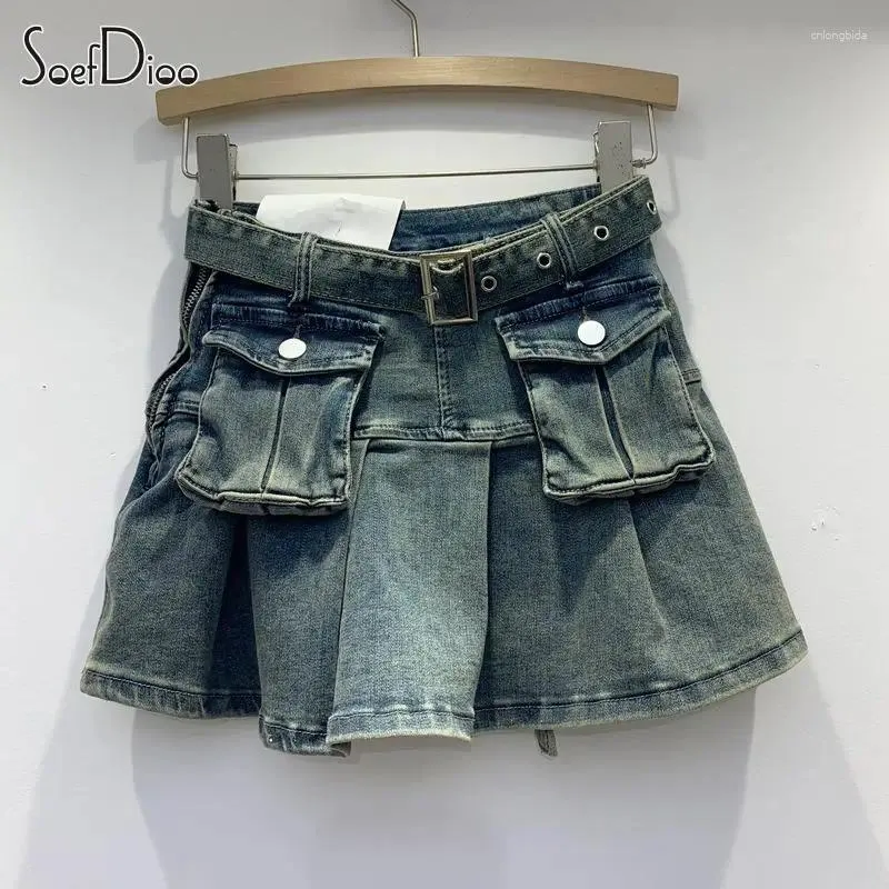 Skirts Soefdioo Vintage 3D tasche 3d cargo shorts shorts women fashion fashion high waleted a-line perenne mini 2024 streetwear