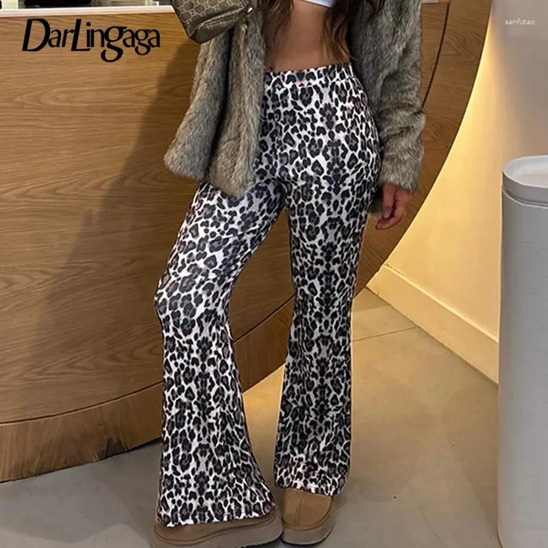 Damesbroeken Vintage mode -luipaard Skinny Flare Casual Streetwear Party High Taille broek Women Printing Bottoms Outfits