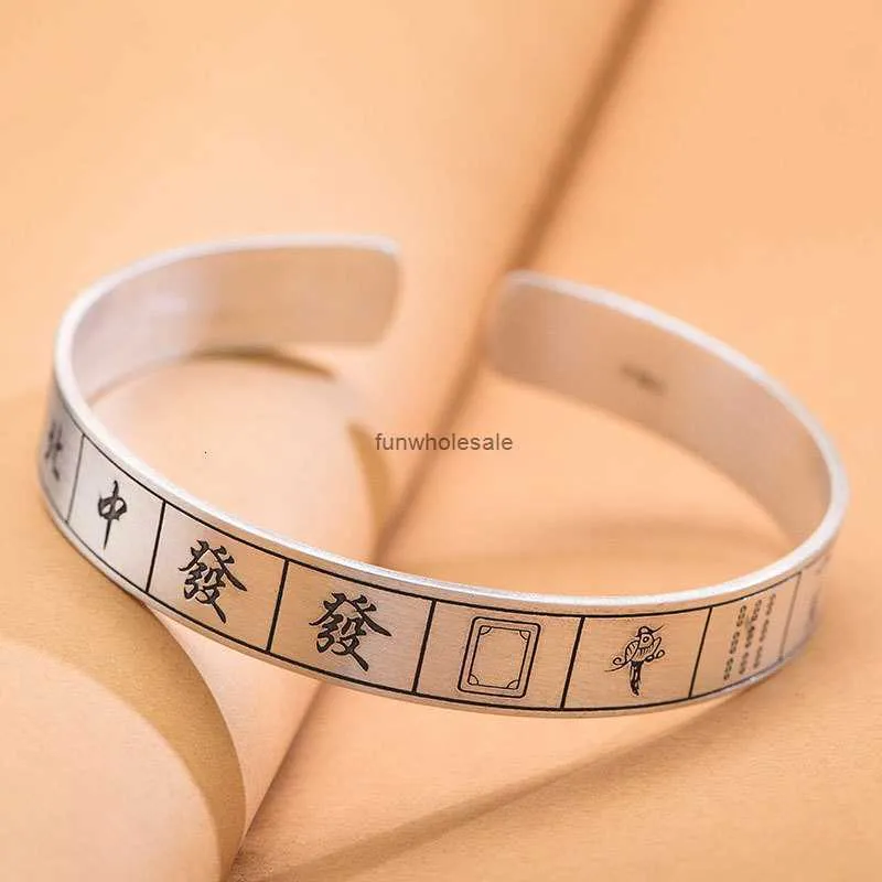 929 Sterling Silver fortune mahjong Bracelet opening minority high-level design versatile old WindNet red hand ornament