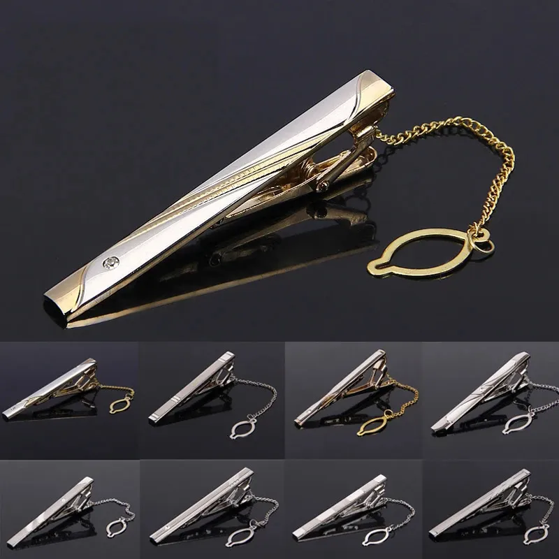 Silverna slipsklipp för män Klassiska mätarklämmor Alloy Bar Quality Emalj Collar Pin Crystal Business Corbata 240408