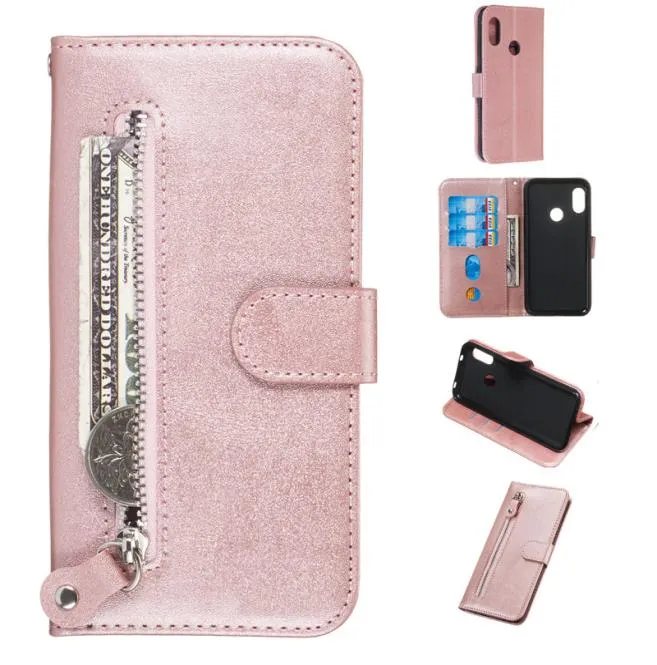 Pure Zipper Leather Case voor Xiaomi Redmi 6 Promi A2 LiteredMi 7Redmi Y3 Cover Filp Stand Wallet met kaartslot3810387