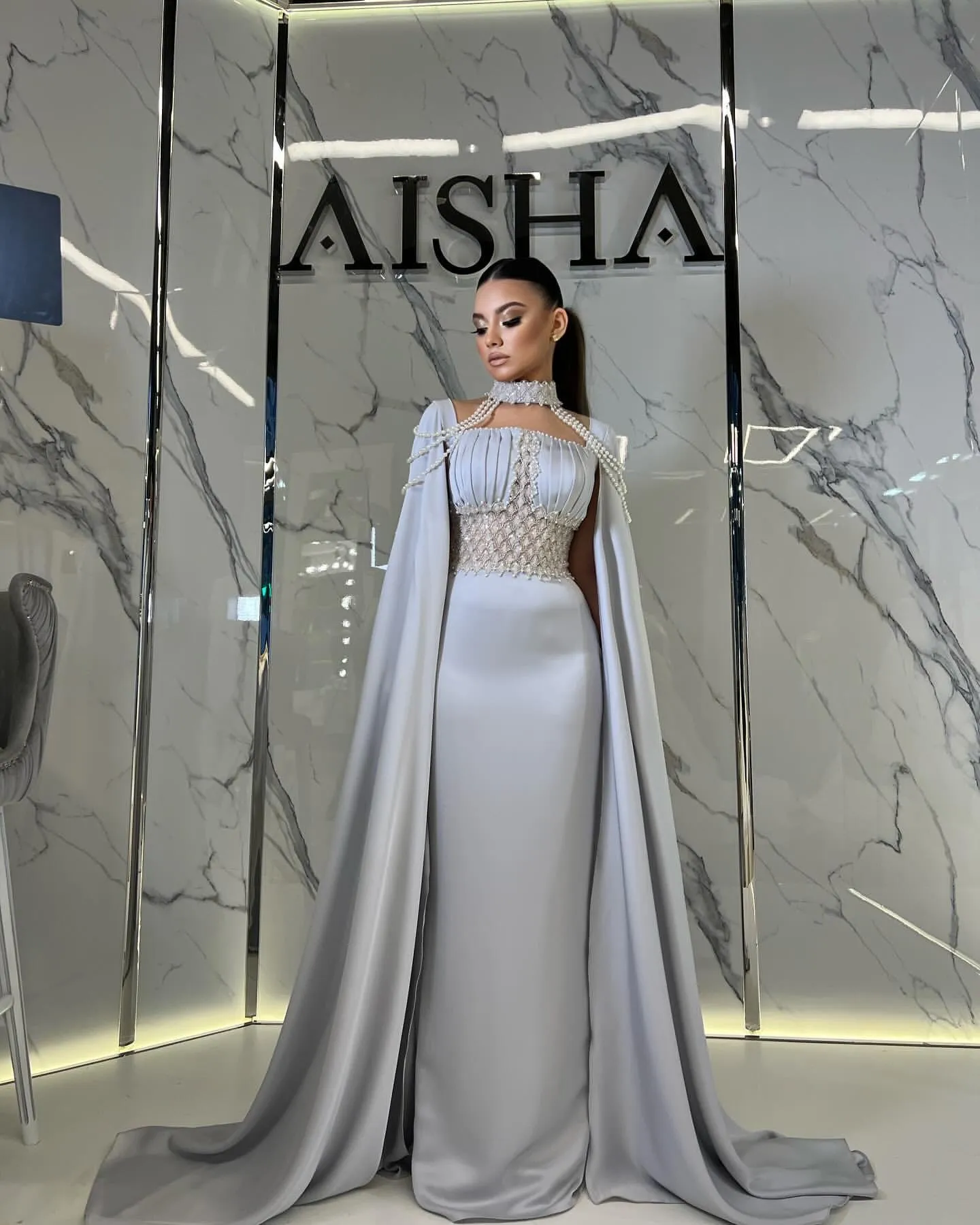 Grey Satin Sheath Evening Dress with Pearls and Beaded Peplum, Square  Neckline, Sleeveless, Sweep Train, Built-in Bra, Empire Waist from Dhgate Evening  Dresses - price 302.91