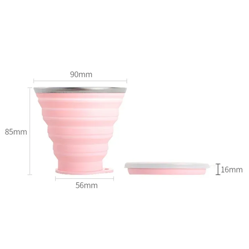 새로운 2024 180ml/250ml 휴대용 실리콘 개폐식 접이식 컵 뚜껑이있는 텔레 스코픽 접을 수있는 음주 컵 야외 여행용 물 컵