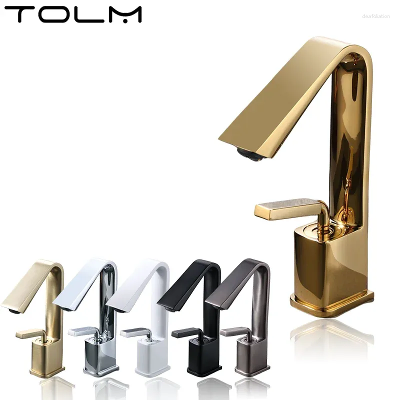 Bathroom Sink Faucets TOLM Creative Single Hole Faucet Handle Lavatory Copper Grey Black Brass Cold Mixer Tap