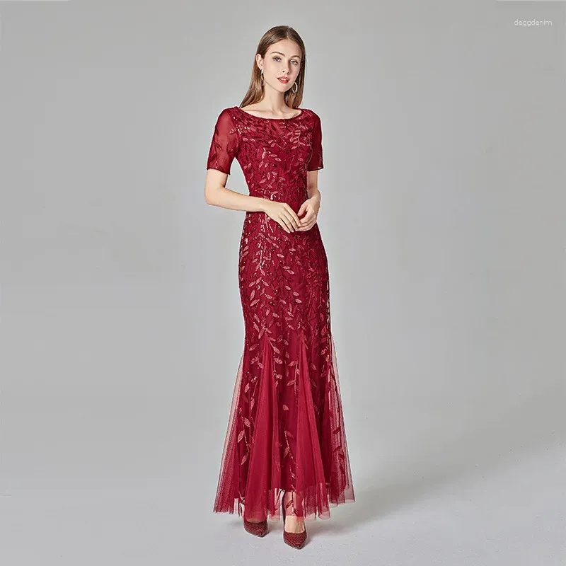 Partykleider Frauen Pailletten Cocktail Maxi Mesh glitzernder blumiges rot elegantes Abendkleid Luxus Plus Size Casual Casual