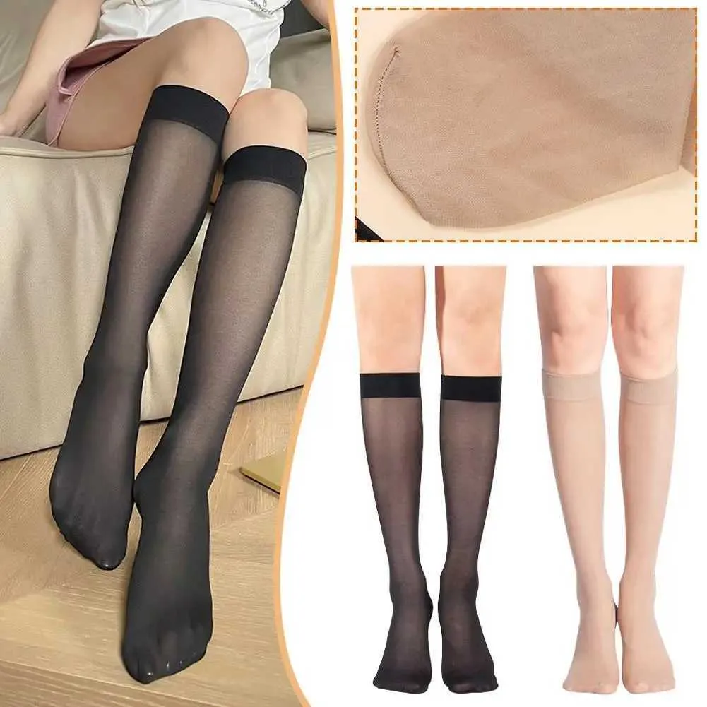 Sexy Socks 1 Pair Sexy Ultra-Thin Silky Socks Mid-Calf Stockings Transparent Oil Black Ladies Elastic Stocking For Women Girls N1R2 240416