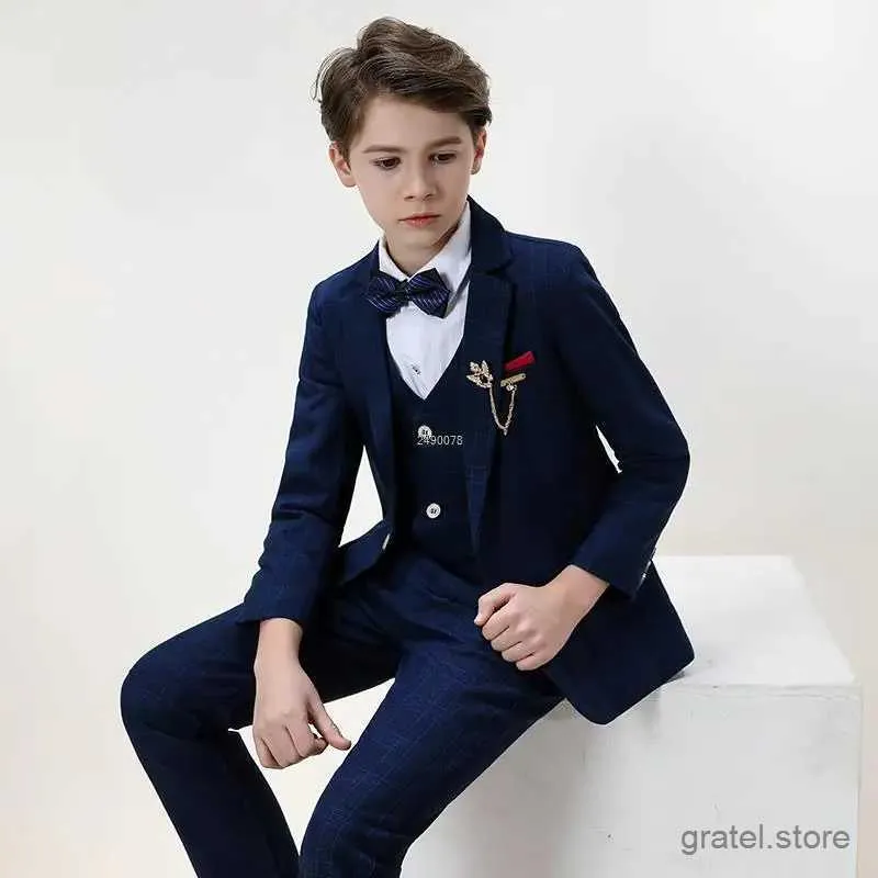 Pakken grote tiener Tuxedo jurk kinderen danskostuum bloemjongen trouwpak kinderen formeel jasje vest broeken 3 stcs feestfoto set