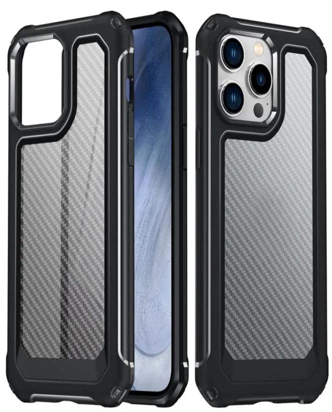 Études antichoc en fibre de carbone pour iPhone 14 plus 13 Pro Max 12 x xr xs 8 7 6 Hard PLY Plastique TPU Clear Business Men Hit Color Color Vertical Clear Phone Back Cover 9492662