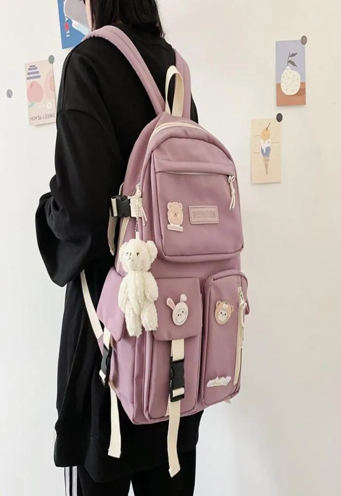 Multipocket dames preppy stijl backpack student schattige schooltas voor tiener kawaii girls laptop rugzakken vrouwelijke reisboektas 23107750