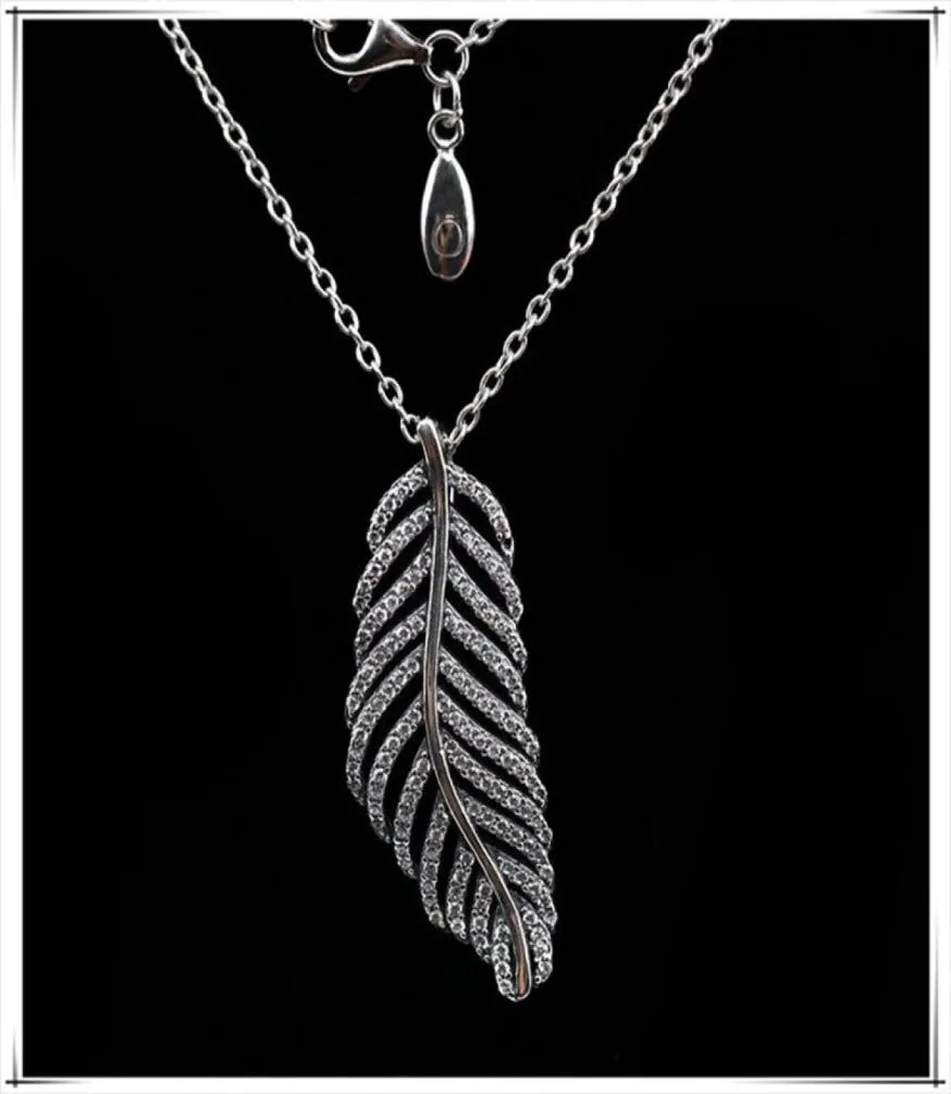 Collier de plumes à paillettes 925 argent sterlin