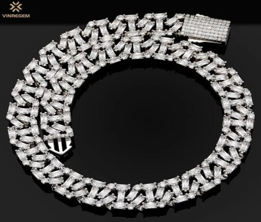 Łańcuchy Vinregem Hip Hop Rock 925 Sterling Silver stworzył Moissanite Clear Stohstone osobowość Kuba Naszyjnik Fine Jewelry