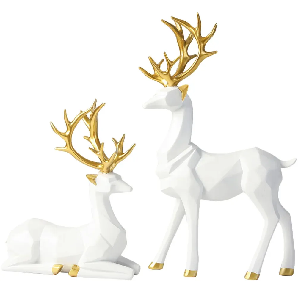 Gold Table Decor Origami Elk Ornaments Statues Home Animal Decorative Objects White Deer Figurine Christmas Decoration 240411