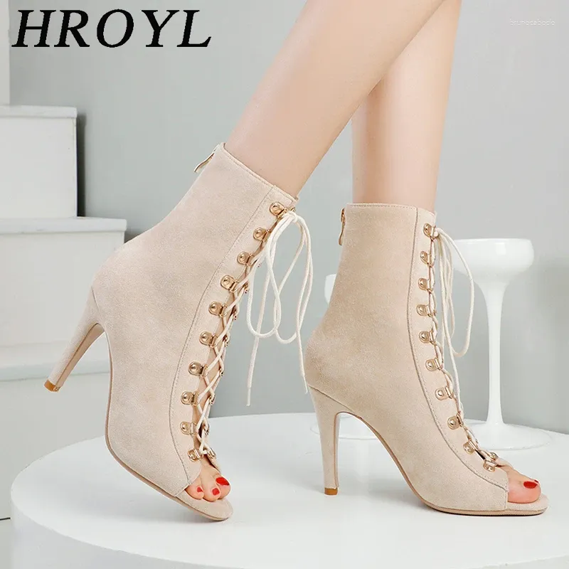 Dansschoenen Hroyl Ballroom Vrouwen zomer vis bill Suede sandalen Latijn vooraan veter op hoge hakken big-size 34-46