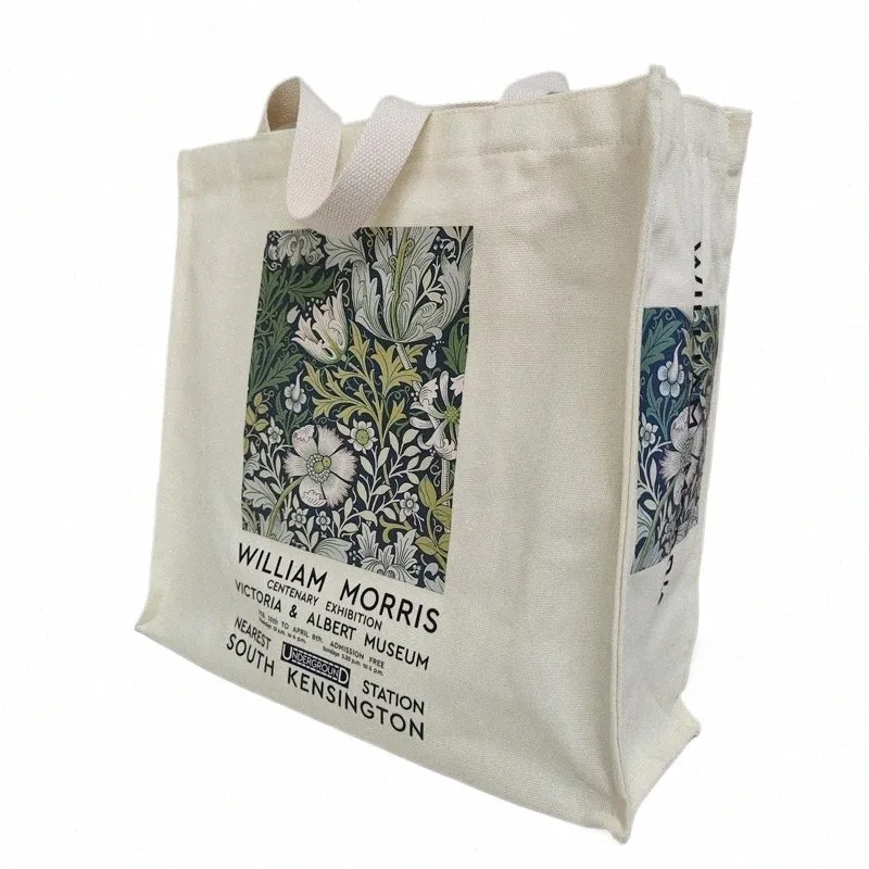 영국 예술 여성 캔버스 숄더 가방 William Morris Vintage Fr Garden Print 지퍼 책 핸드백 여성용 상점 TOTE T5MC#