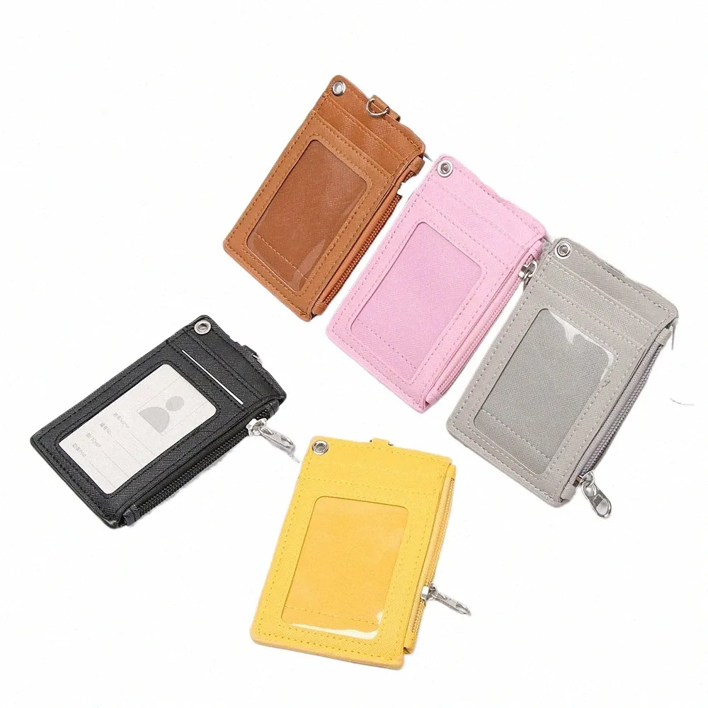 1pc New Portable Coin Purse PU Leather ID Card Holder Wallet With Keychain Bus Cards Cover Busin Office Work Accories 29a1#