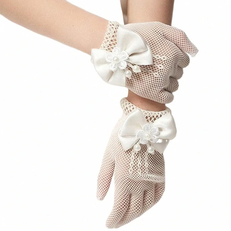 Fi Princy Wedding Gloves für Mädchen Mesh Abend Kinderspitzenperlhandschuhe Kinder elegante Handschuhe Fäustlinge Partyzubehör T3VI##