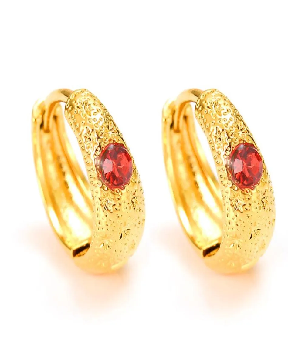 Red Zircon Earring Luxury Lovely Kid Girls Safety Safety CZ Princess Solid Gold GF Crystal Fine örhängen smycken gåvor Women9923031