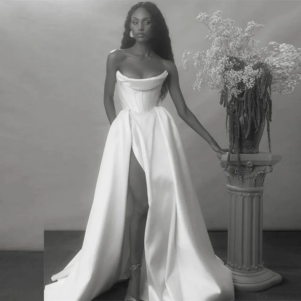 strapless high slit wedding dress Brittney main image 1