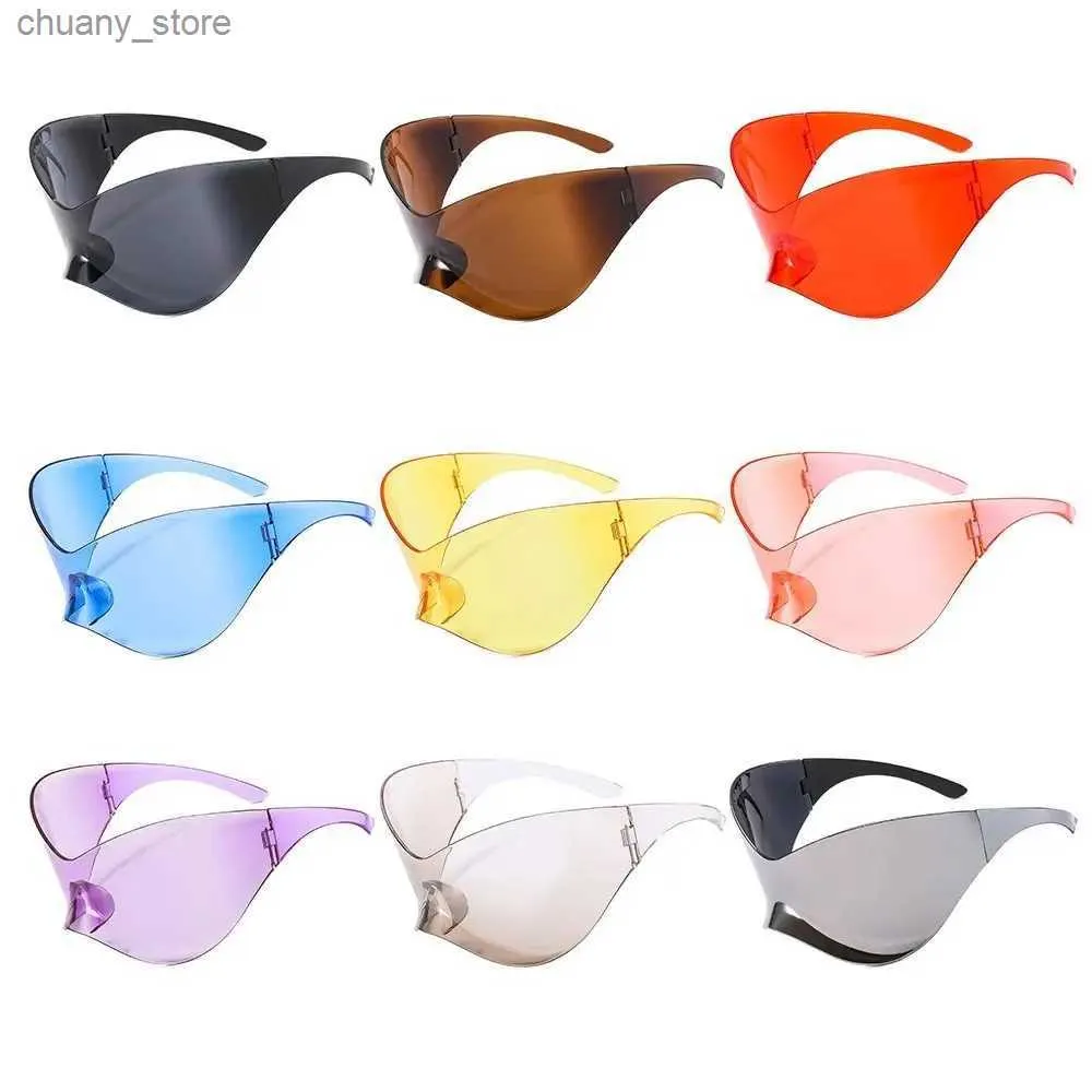 Sunglasses Futuristic Sunglasses for Men Women Oversized Wrap Around Punk Y2K Sunglasses Goggles Sports Sun Glasses Chic Rimless Shades Y240416