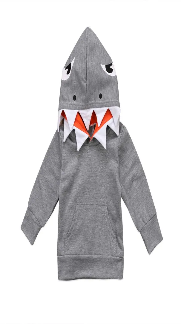 2017 Ny avslappnad småbarn Kids Boys Cartoon Shark Hooded Topps hoodie Pocket Jackla Coat Ytterkläder Cool Clothing2440309