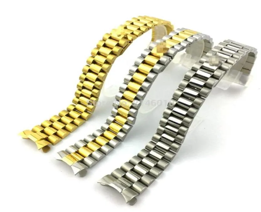 Bekijkbands 20 mm 13 mm band roestvrij staal gebogen eind President Style Bracelet Watchbands Past voor Water Ghost Outdoor Strap2061944