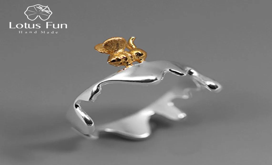 Lotus Fun Real 925 Sterling Silver Natural Original Original Disceder Designer Fine Jewelry Bee и капающие медовые кольца для женщин Bijoux 29008316