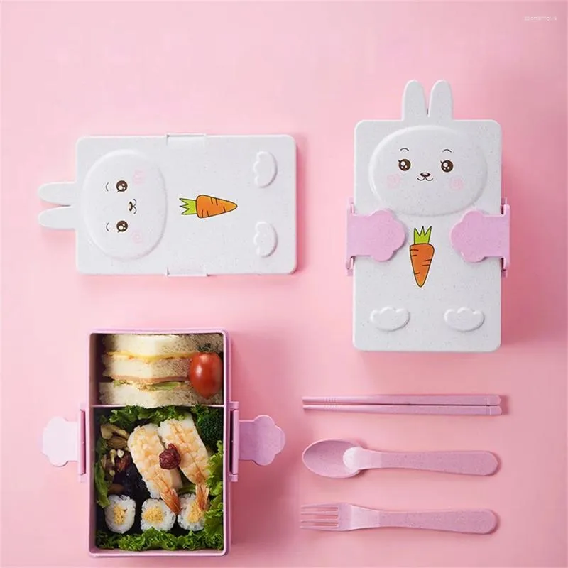 Dinnerware Cute Cartoon Bear Plastic Seal Lunch Box Convenient Children School Picnic Portable Bento Tableware For Set