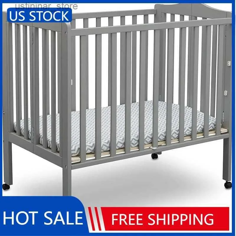 Baby Cribs Folding Portable Mini Baby Crib with 1.5-inch Mattress - Greenguard Gold Certified Grey L416