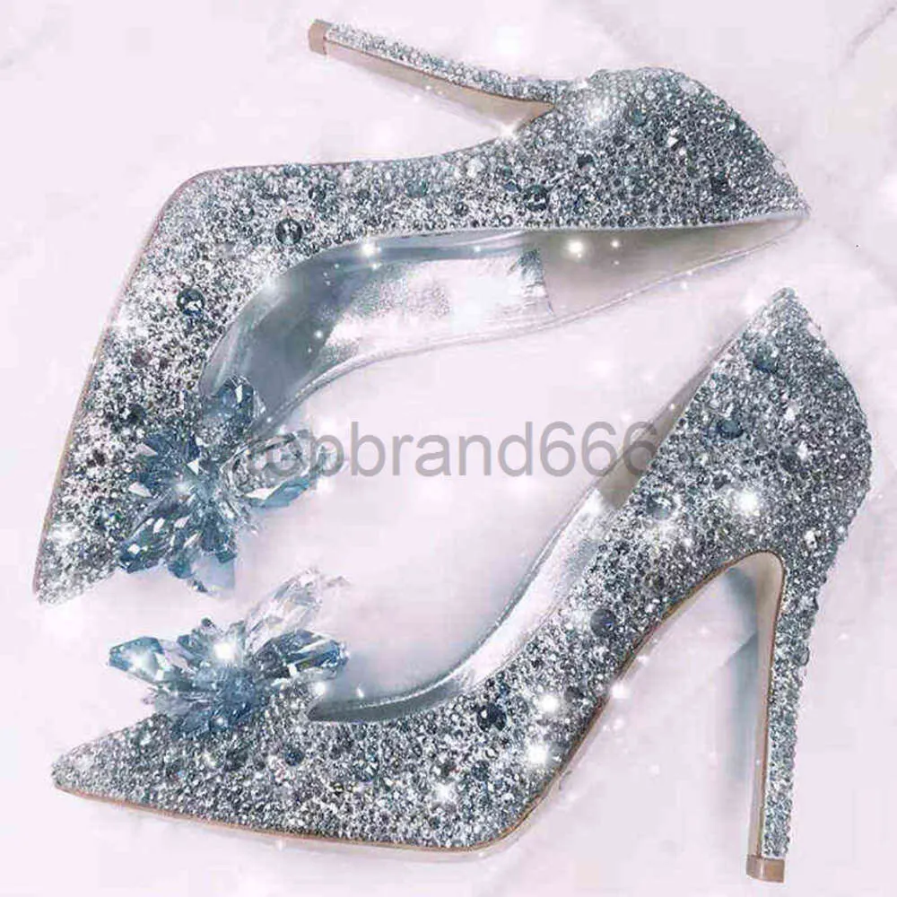 Les nouvelles chaussures Cendrillon en strass hautes hautes femmes pompes pointues femme en cristal fête des chaussures de mariage 5cm / 7cm / 9cm