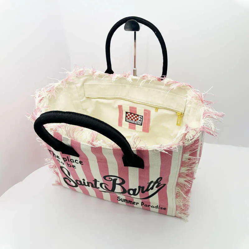 Saint Bart's New Women's Large Capacity Leisure Tourism Canvas Stripe Handmade Tassel Handbag Tote Bag size 40*32*20cm