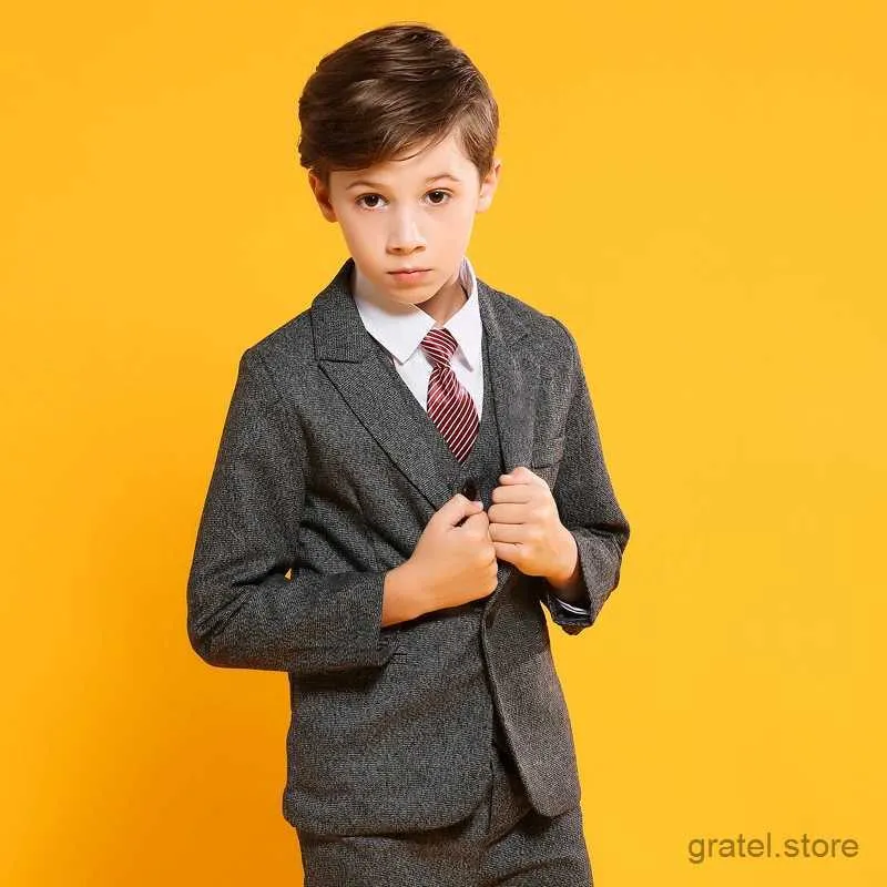 Suits Flower Boys Jacket+Vest Pants Bowtie 4pcs Wedding Suit Europe Kids Birthday Dress Children dance show Party Costume