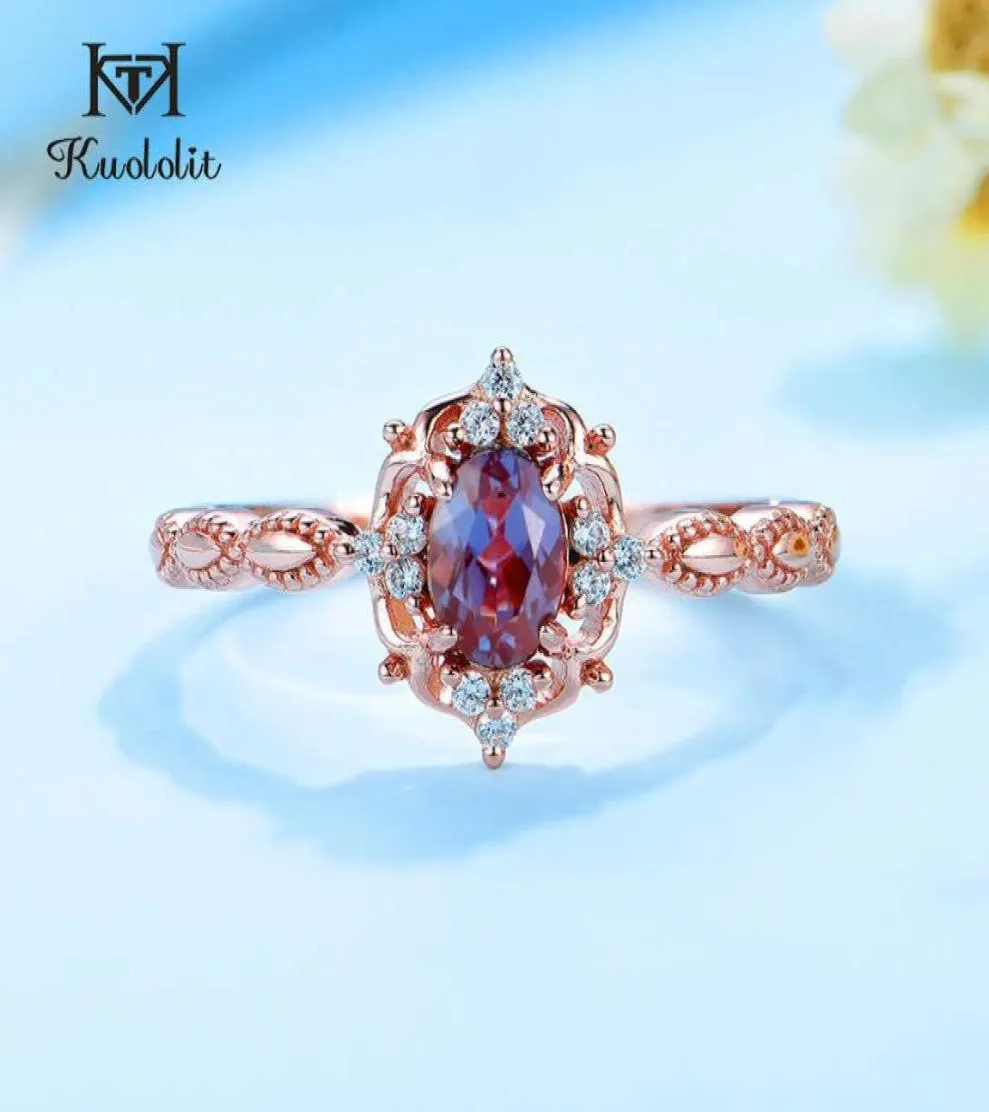 Kuololit Lab Grown Alexandrite Gemstone Ring for Women Real 925 Sterling Silver Ringサイズ10オーバルリング