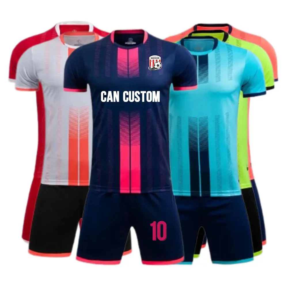 2223 Custom Soccer Jersey Set For Men Kids Quick Torkning av andningsfulla man barn 2 stycke Team Club Training Football Uniform Set 240416