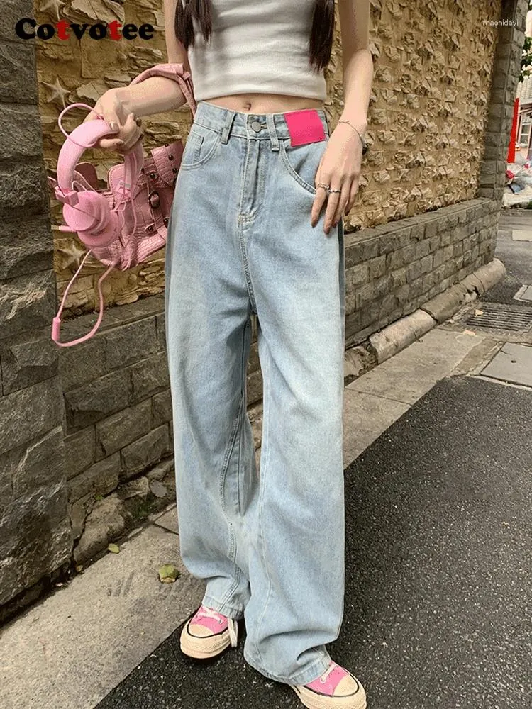 Jeans femininos YitimuCeng High Wistist para mulheres Fashion Wide Pants Lavadas de Streetwear vintage y2k jeans jeans completos
