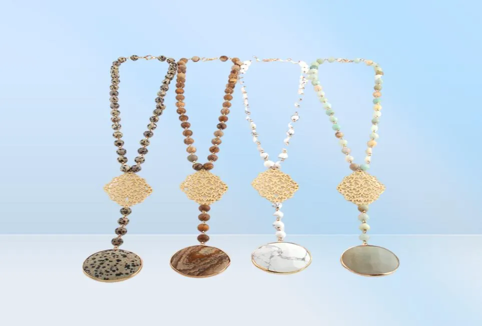 Fashion Bohemian Jewelry Stones Rosary Chain Metal Grid Link Pendant Colliers pour femmes Collier ethnique4529310