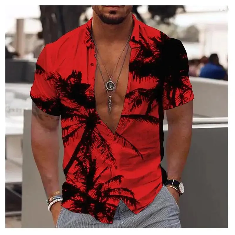 القمصان غير الرسمية للرجال 2024 قميص هاواي للرجال شاطئ قصير قمم 6XL بلوزة الصيف كبيرة الحجم الذكور الذكور ثلاثية الأزهار المحملات