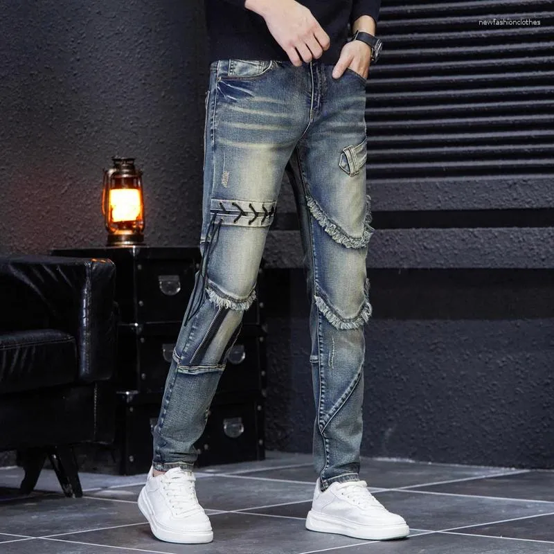 Heren jeans American Autumn and Winter Motorcycle Stitching potloodbroek Retro nostalgische modestraat Casual Youth P